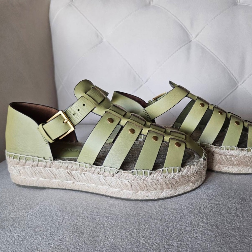 Tory Burch Leather Fisherman Platform Espadrilles in "Pistachio" (Size 8.5)